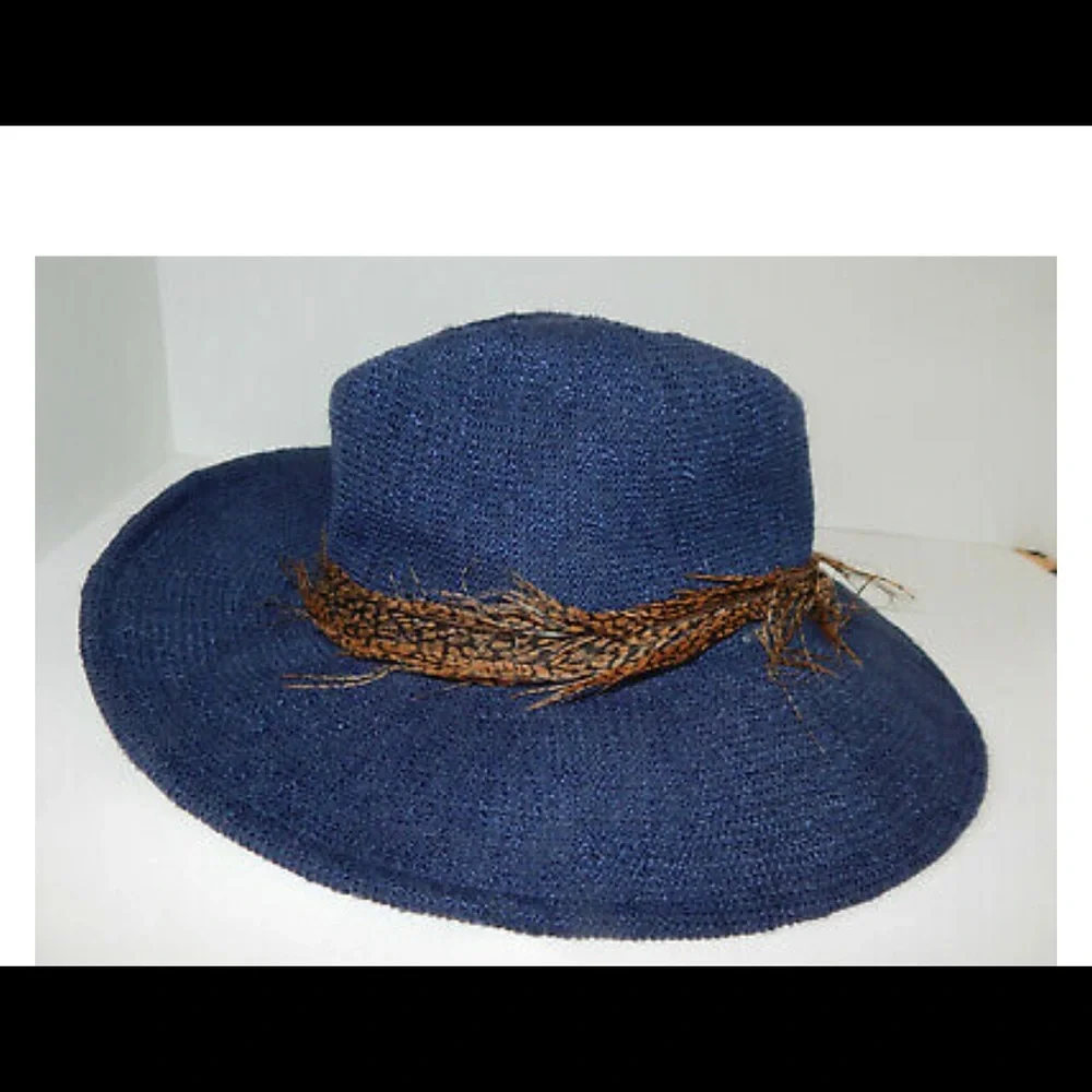 Free People Wyeth navy blue with feather hat🪶